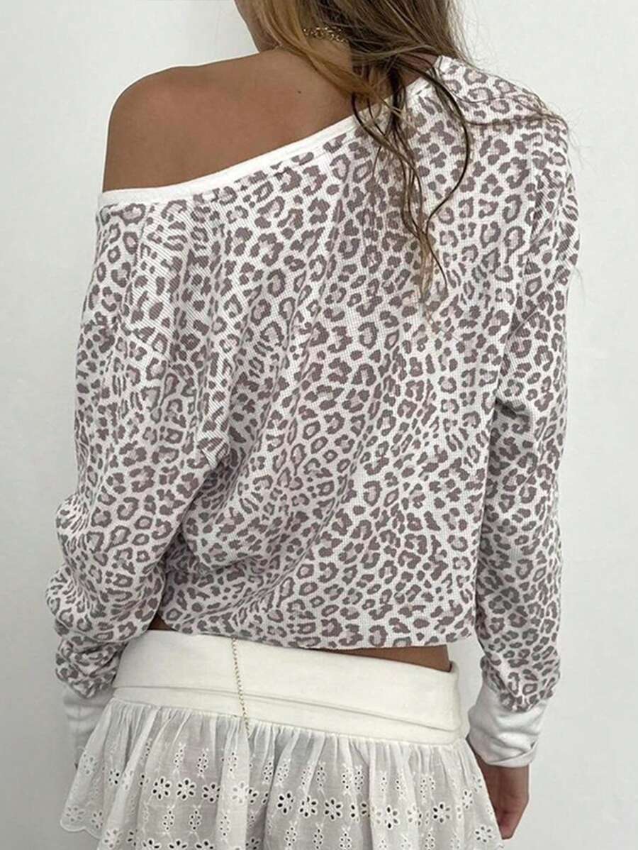 INAWLY Women's Leopard Print Button-Up Long Sleeve Casual T-Shirt, Spring Autumn Graphic Cheetah Print Tees Women Tops For Spring Outfit