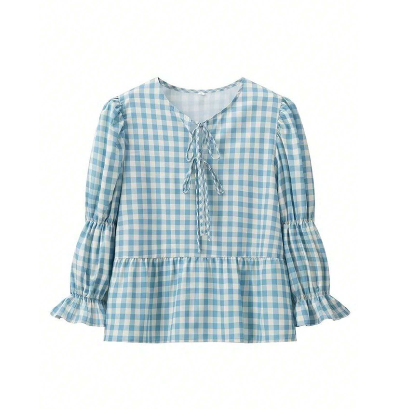 INAWLY Women's Purple V-Neck Tie Front Long Sleeve Shirt, Spring