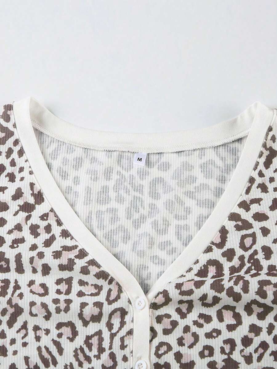 INAWLY Women's Leopard Print Button-Up Long Sleeve Casual T-Shirt, Spring Autumn Graphic Cheetah Print Tees Women Tops For Spring Outfit