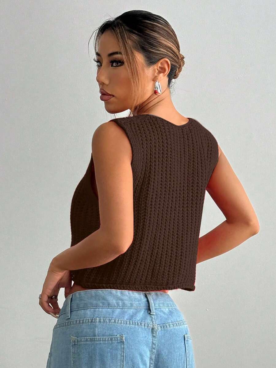 Flirla Women's Front Button Sleeveless Casual All-Match Knit Top