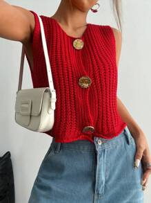 Flirla Women's Front Button Sleeveless Casual All-Match Knit Top